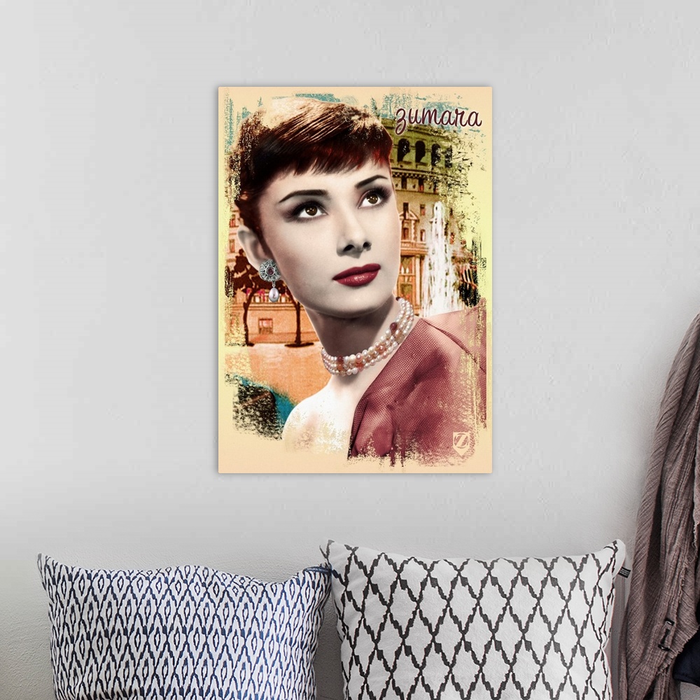 A bohemian room featuring Audrey Hepburn Rome Pearl