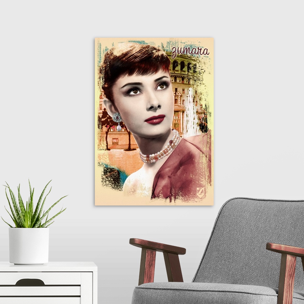 A modern room featuring Audrey Hepburn Rome Pearl
