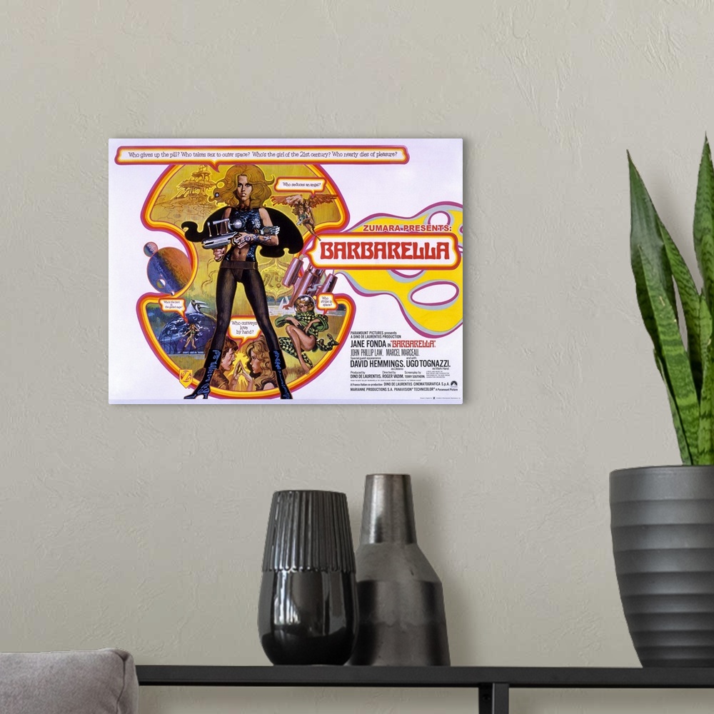 A modern room featuring Barbarella 1 Sci Fi Movie Poster