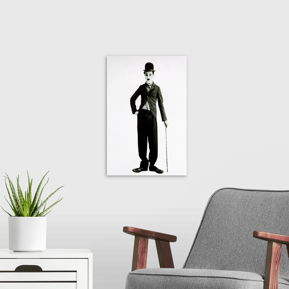 A modern room featuring Charlie Chaplin  - B&W 1