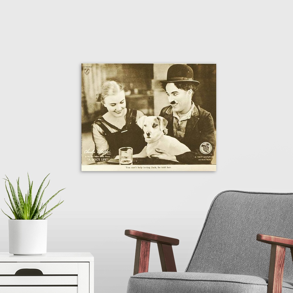 A modern room featuring Charlie Chaplin - B&W Dogs Life 2