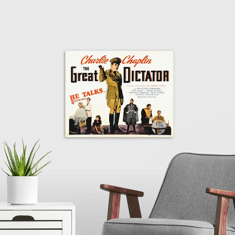 A modern room featuring Charlie Chaplin The Great Dictator