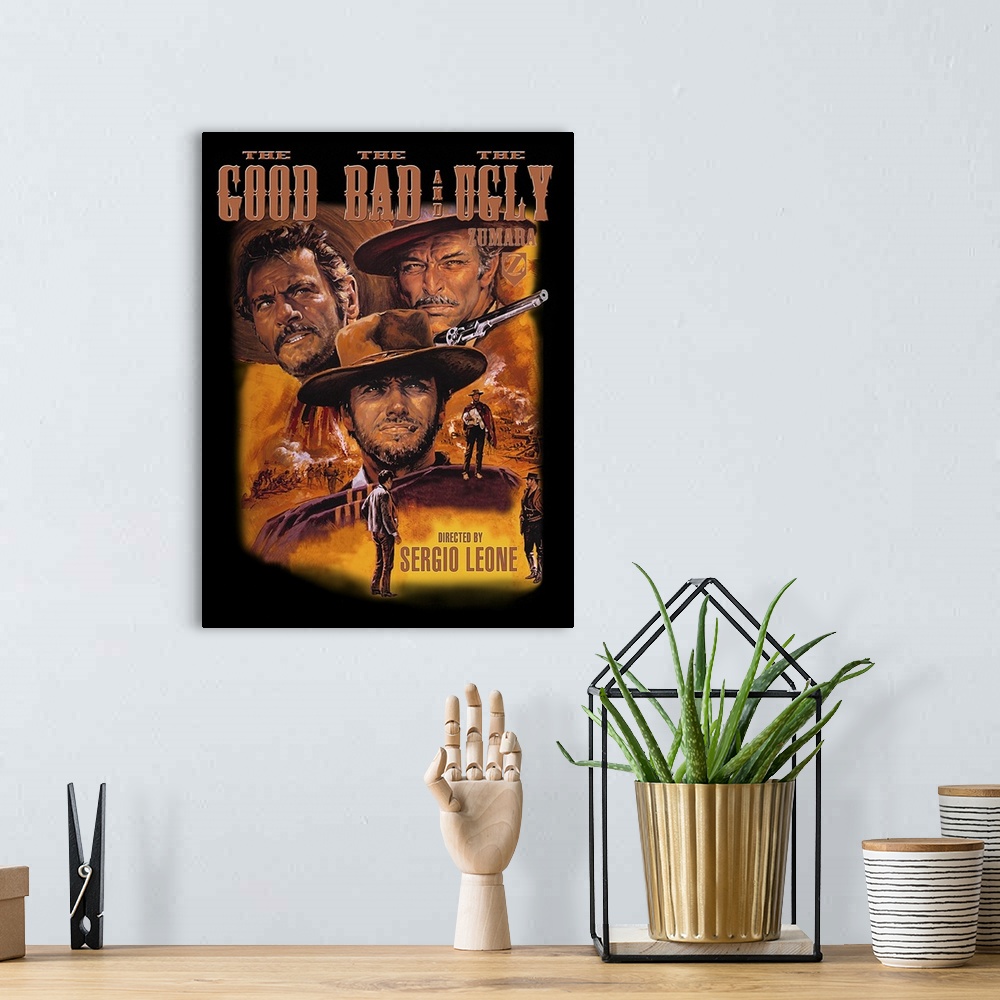 A bohemian room featuring Clint Eastwood Good, Bad, Ugly Black