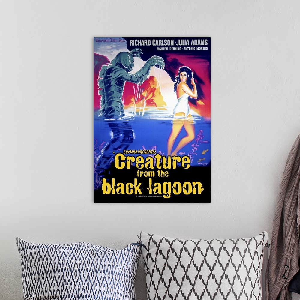 A bohemian room featuring Creature From The Black Lagoon 5 Sci Fi Movie Poster