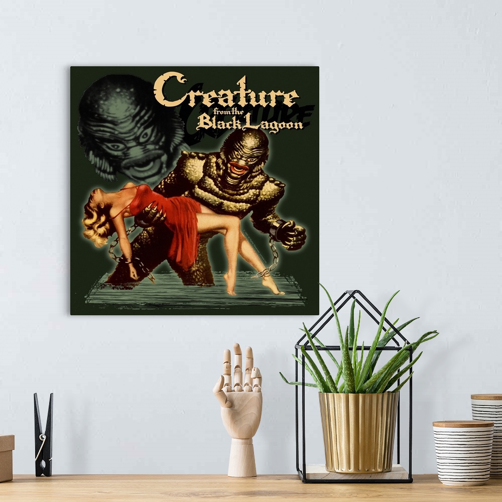 A bohemian room featuring Creature from the Black Lagoon Black Sci Fi Movie Poster
