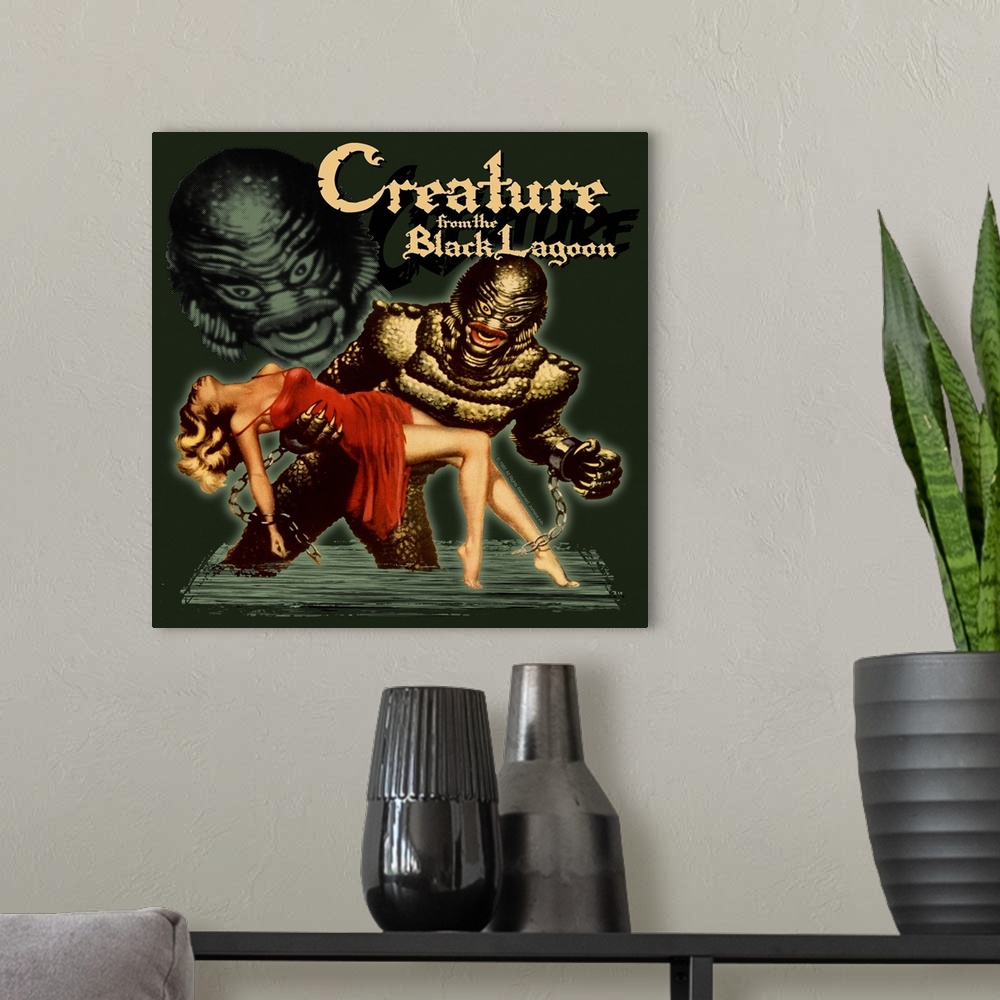 A modern room featuring Creature from the Black Lagoon Black Sci Fi Movie Poster