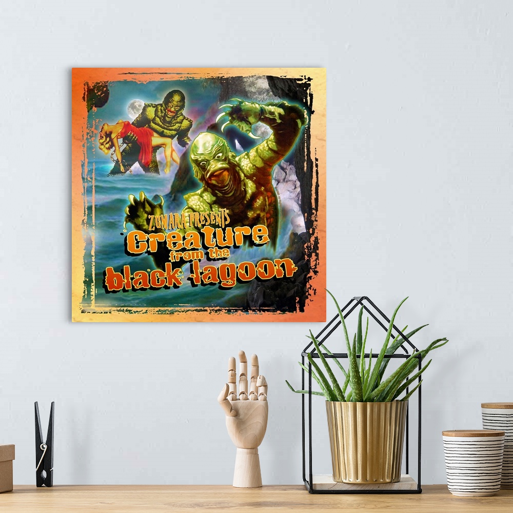 A bohemian room featuring Creature from the Black Lagoon Collage Sci Fi Movie Poster