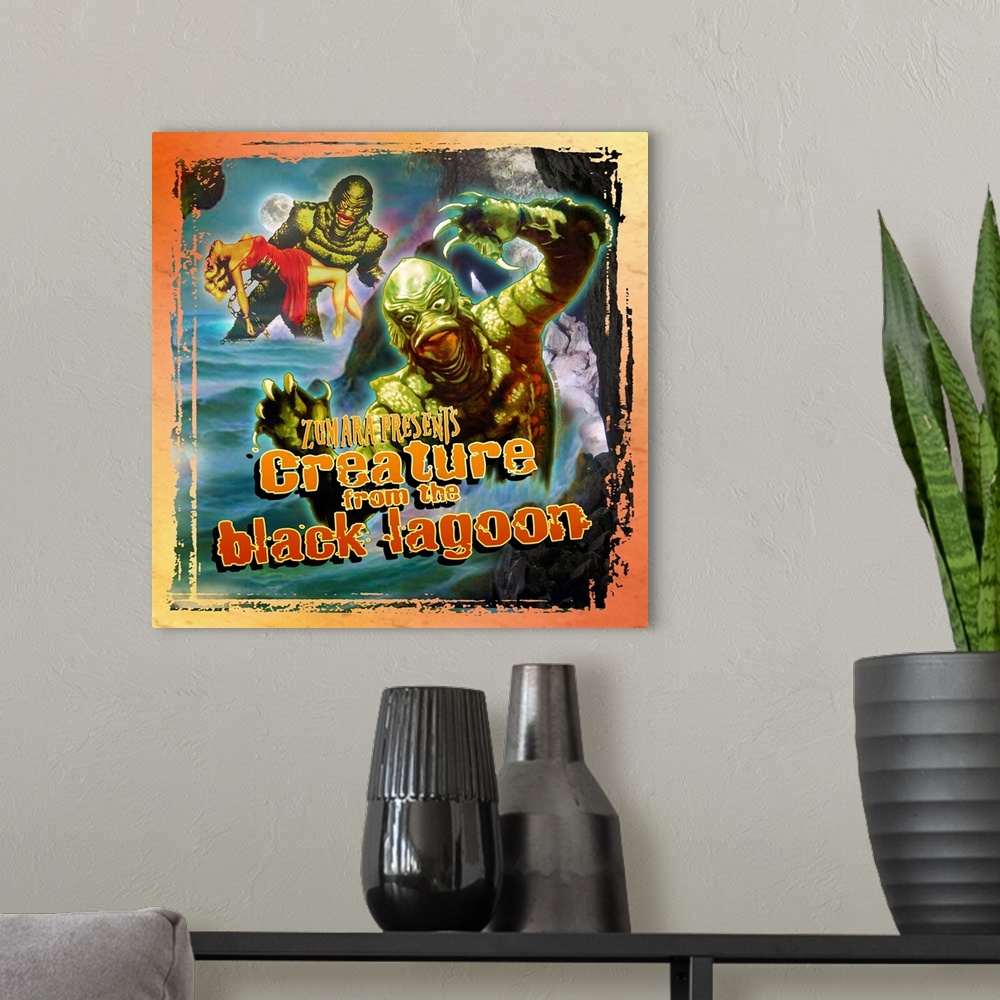 A modern room featuring Creature from the Black Lagoon Collage Sci Fi Movie Poster
