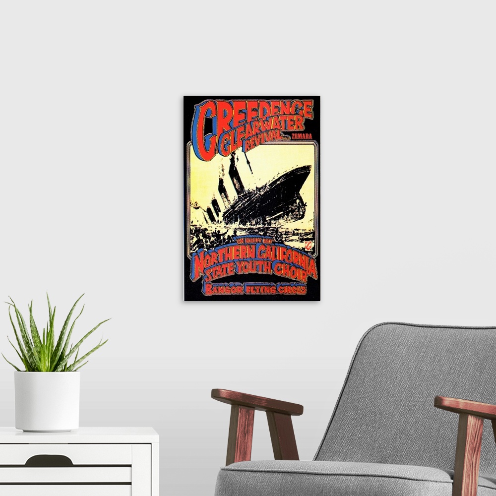 A modern room featuring Creedence Clearwater Revival Poster