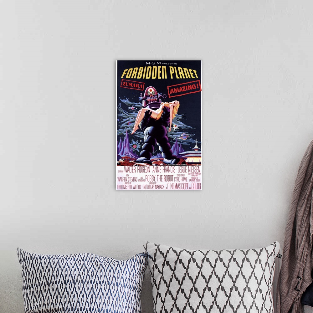 A bohemian room featuring Forbidden Planet 1 Sci Fi Movie Poster