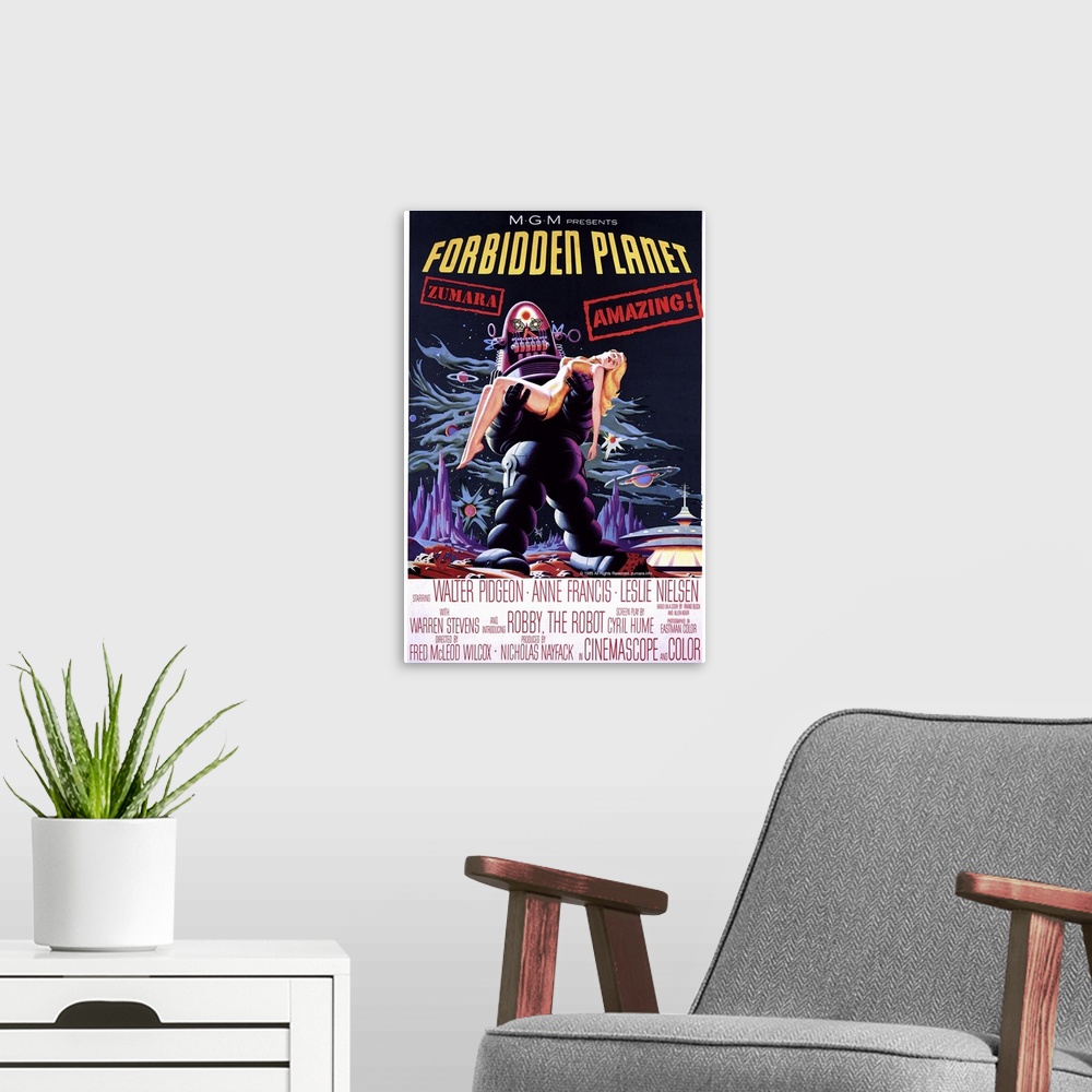 A modern room featuring Forbidden Planet 1 Sci Fi Movie Poster