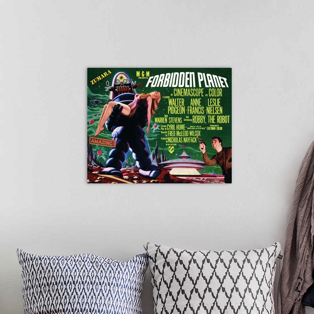 A bohemian room featuring Forbidden Planet 2 Sci Fi Movie Poster