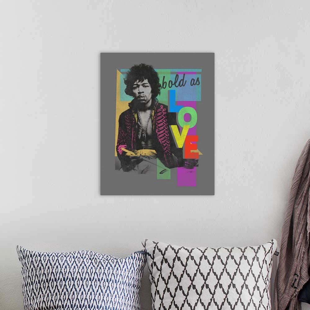 A bohemian room featuring Jimi Hendrix, Bold as Love poster