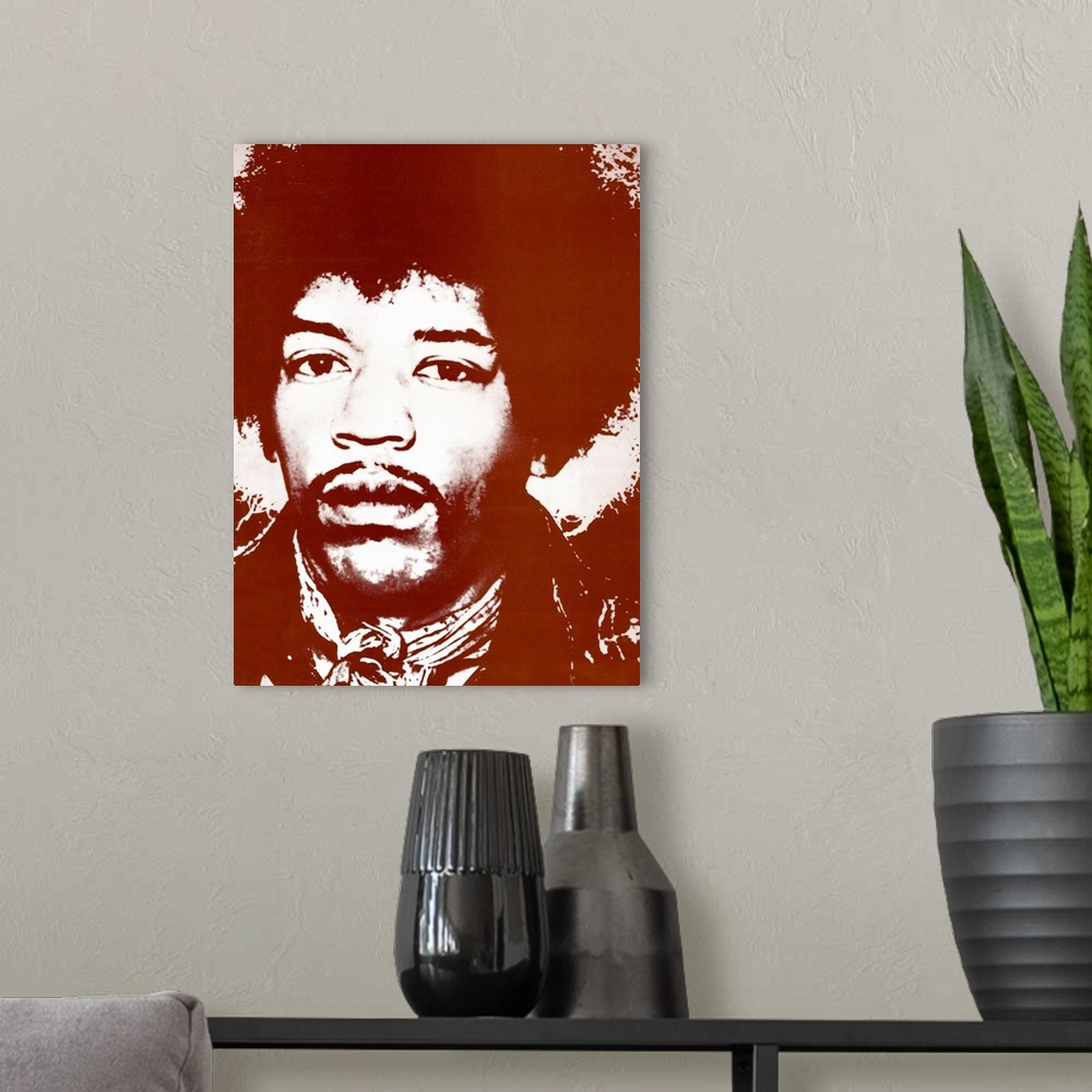 A modern room featuring Jimi Hendrix Brown Head Shot
