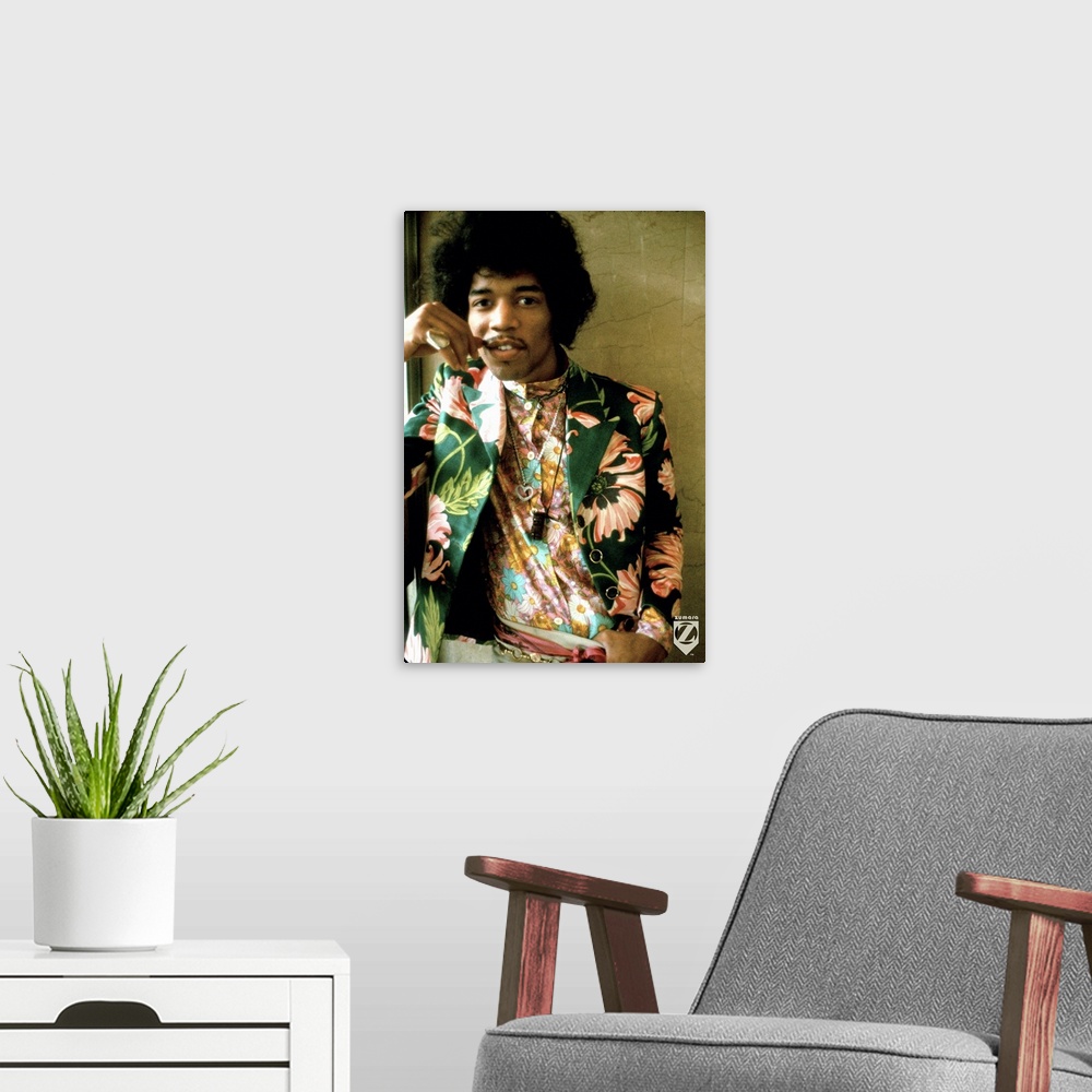 A modern room featuring Jimi Hendrix Colored Floral Jacket 1