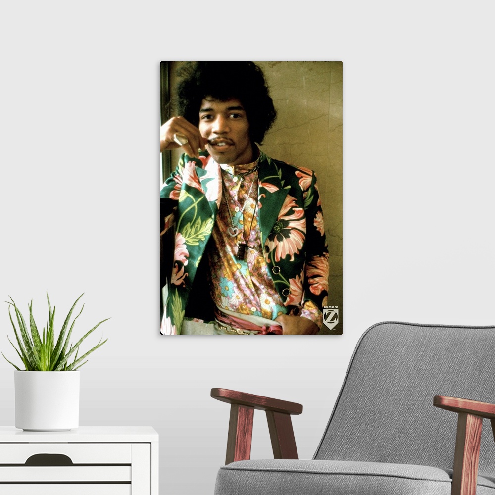 A modern room featuring Jimi Hendrix Colored Floral Jacket 1