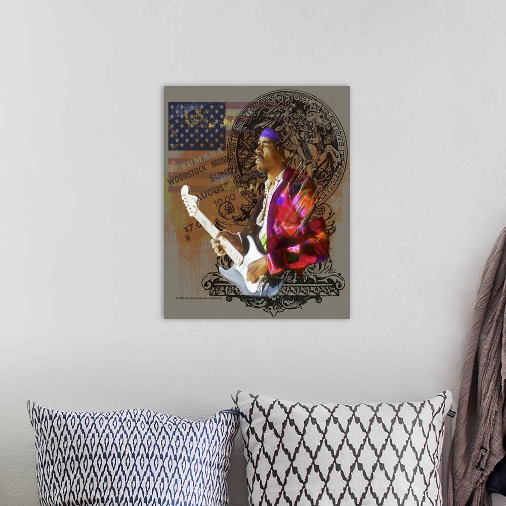A bohemian room featuring Jimi Hendrix Flag