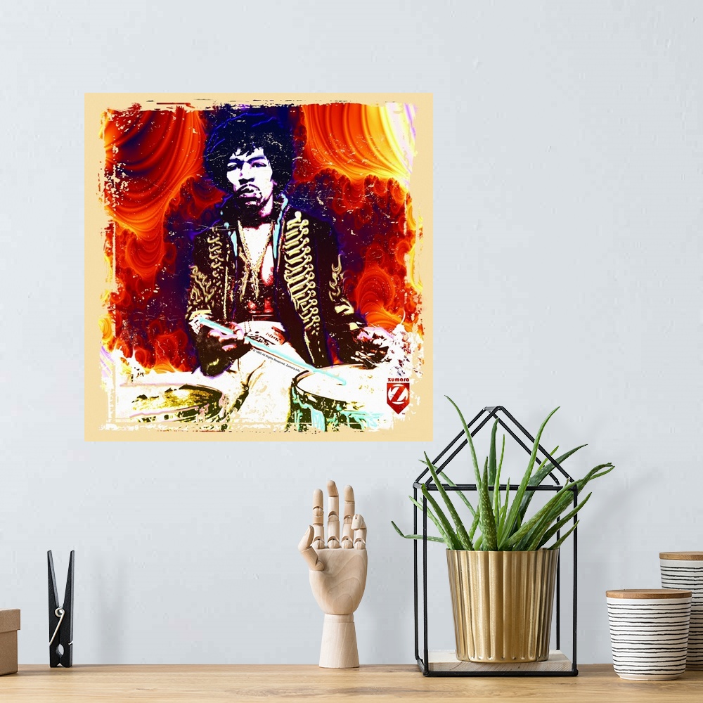 A bohemian room featuring Jimi Hendrix Lava Drums