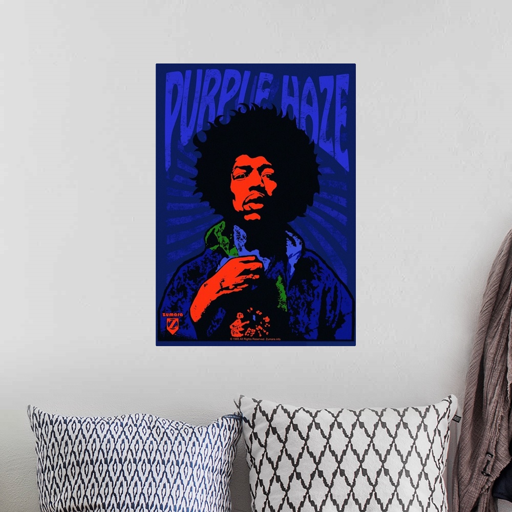 A bohemian room featuring Jimi Hendrix Purple Haze