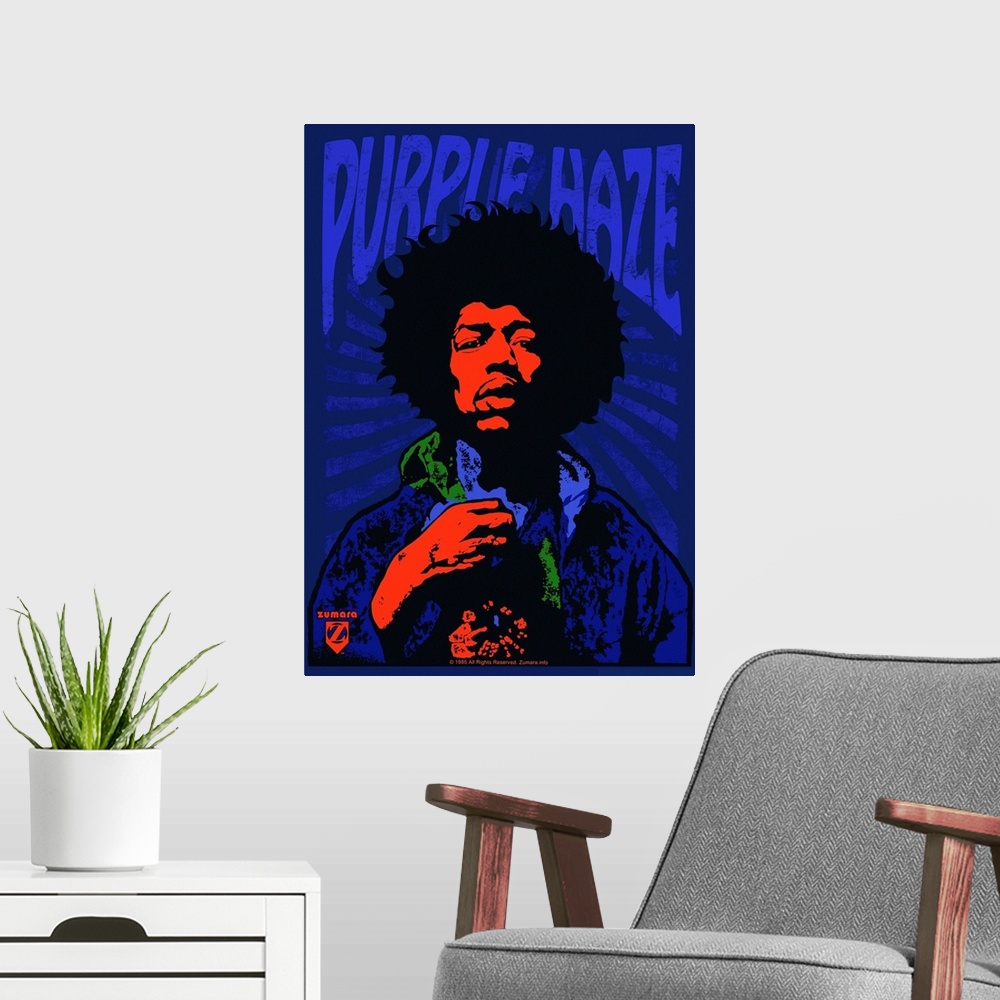 A modern room featuring Jimi Hendrix Purple Haze