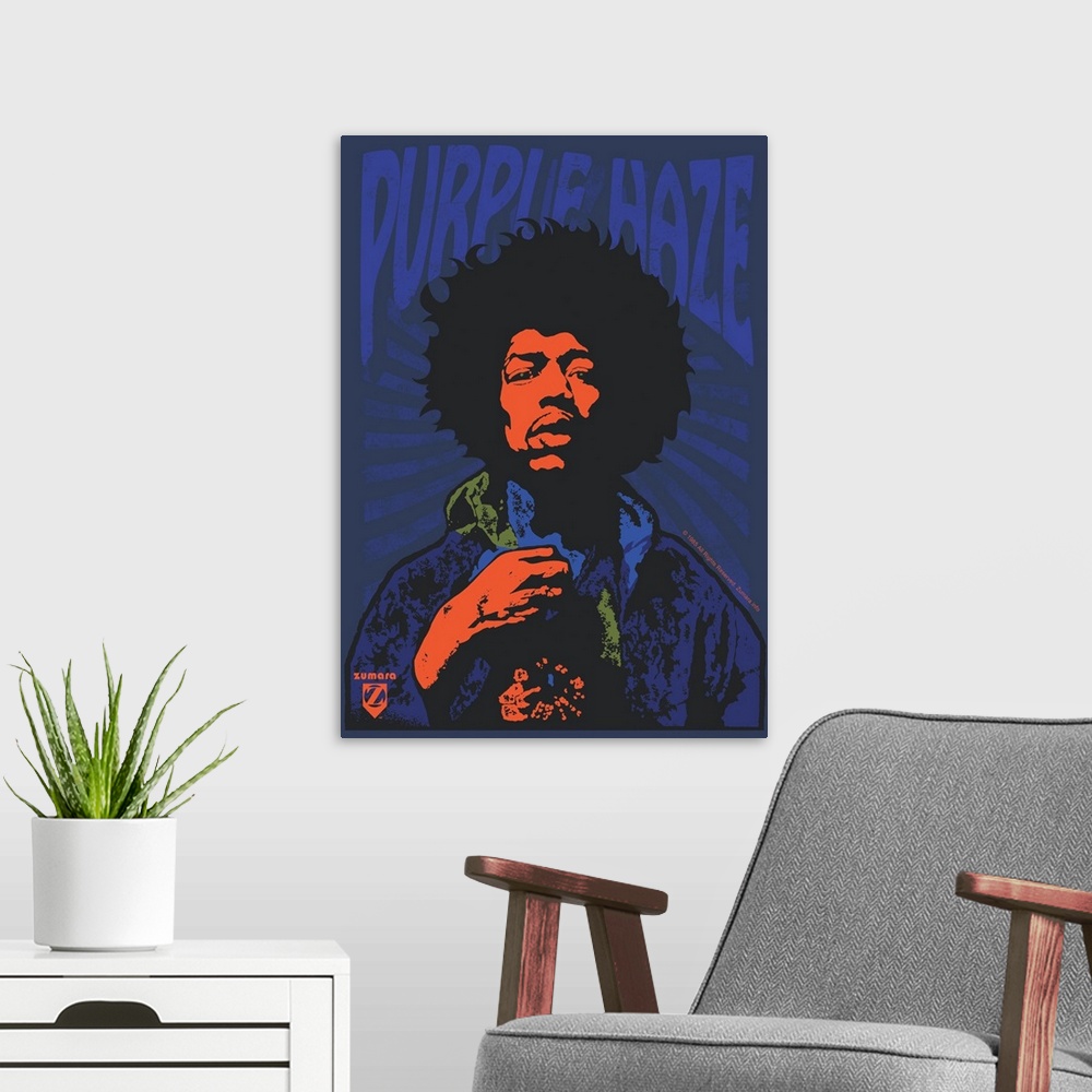 A modern room featuring Jimi Hendrix Purple Haze2
