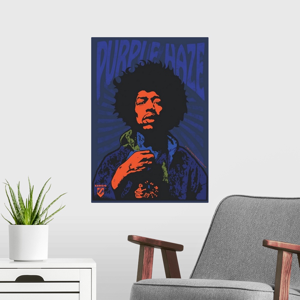 A modern room featuring Jimi Hendrix Purple Haze2