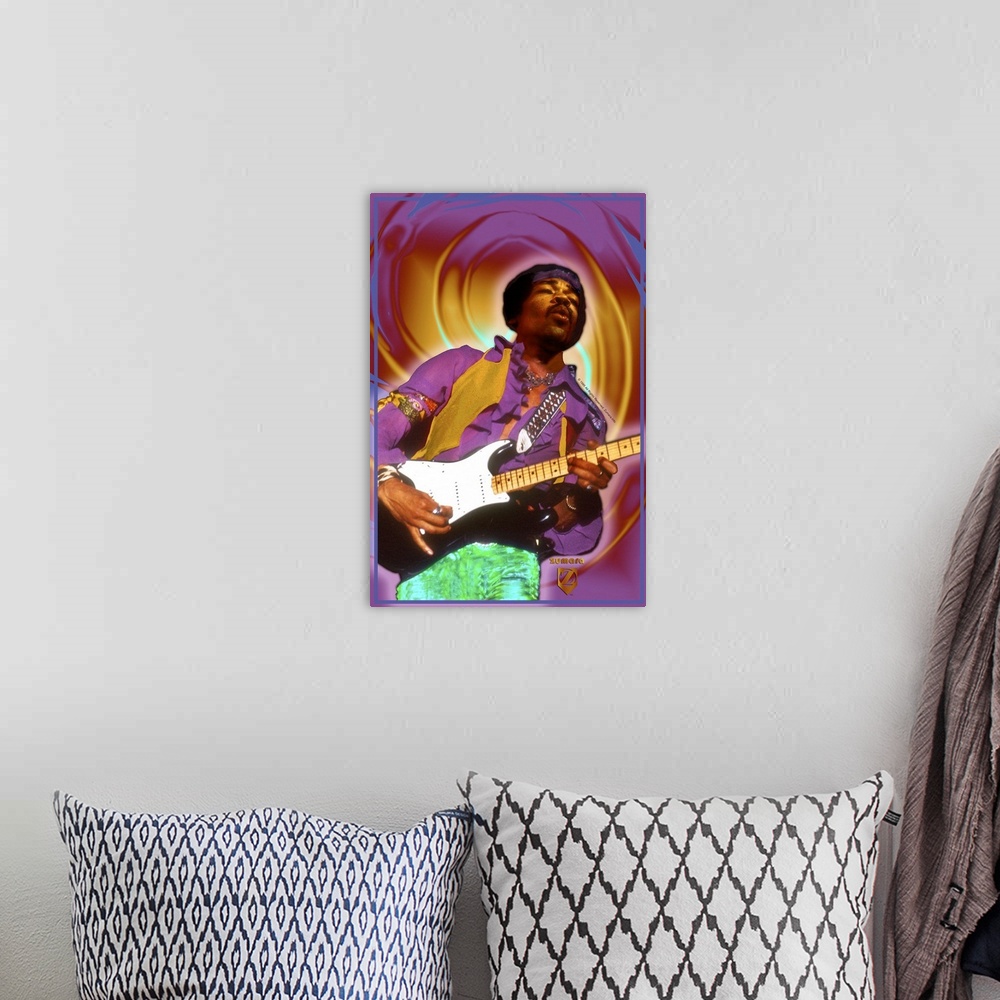A bohemian room featuring Jimi Hendrix Purple Swirl
