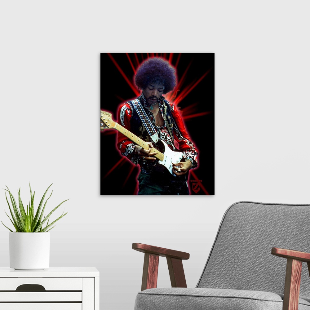 A modern room featuring Jimi Hendrix Red Spark