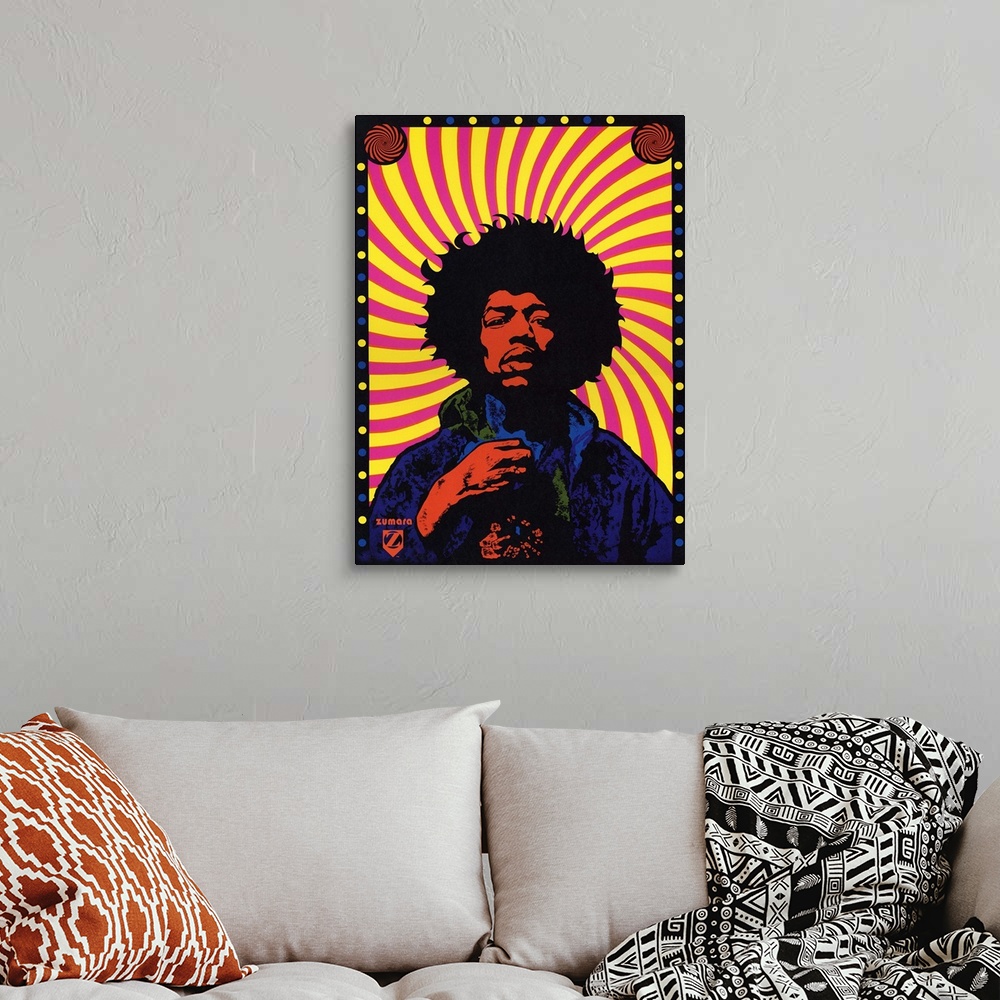 A bohemian room featuring Jimi Hendrix Swirl