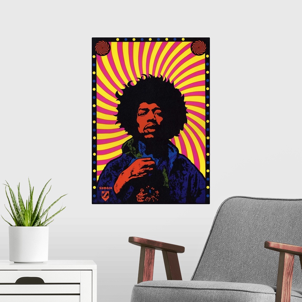 A modern room featuring Jimi Hendrix Swirl
