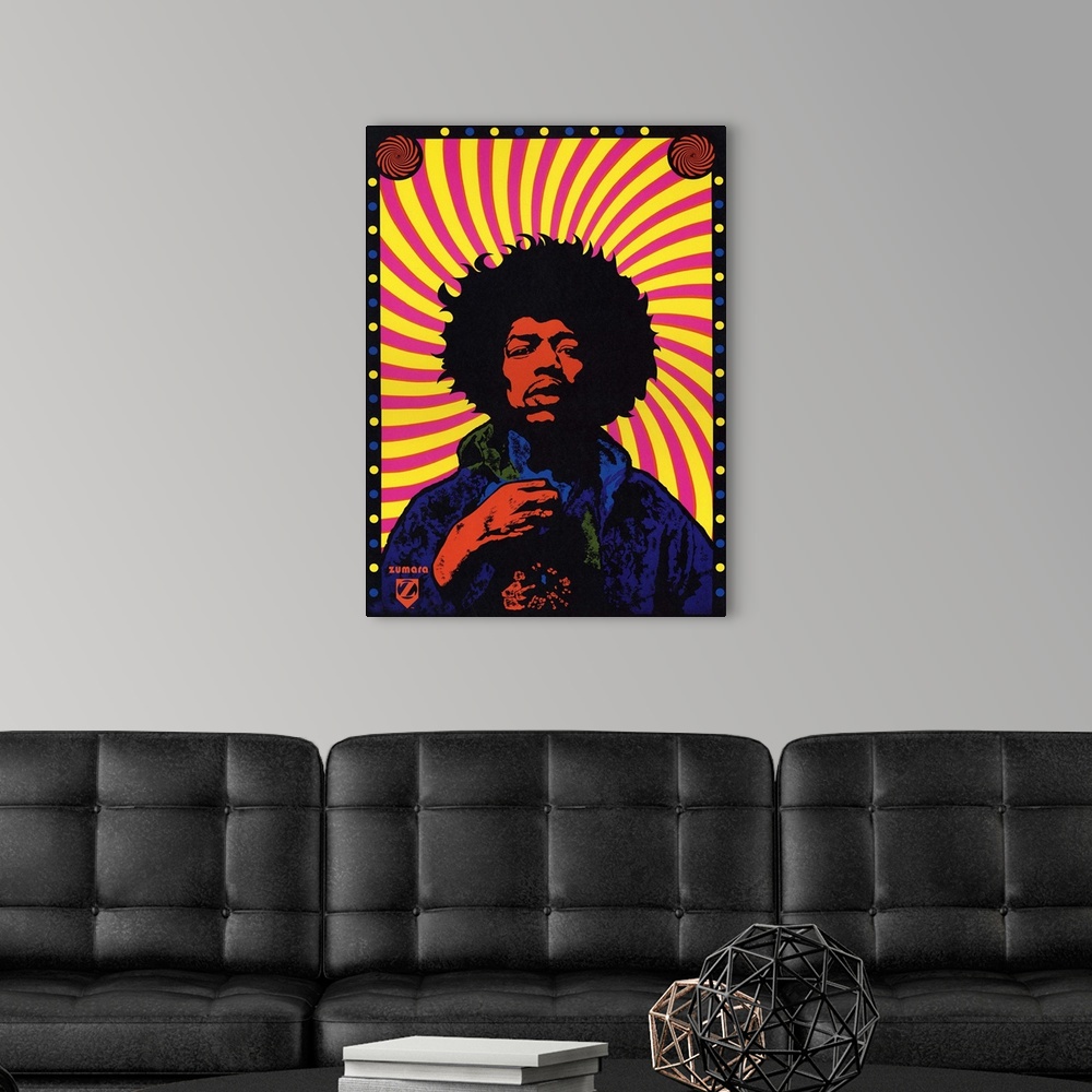 A modern room featuring Jimi Hendrix Swirl