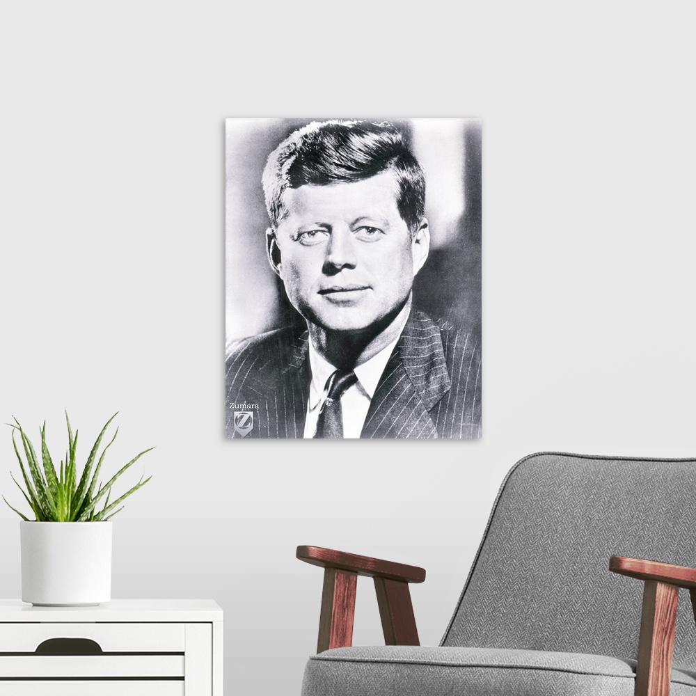 A modern room featuring John Kennedy B&W Portrait
