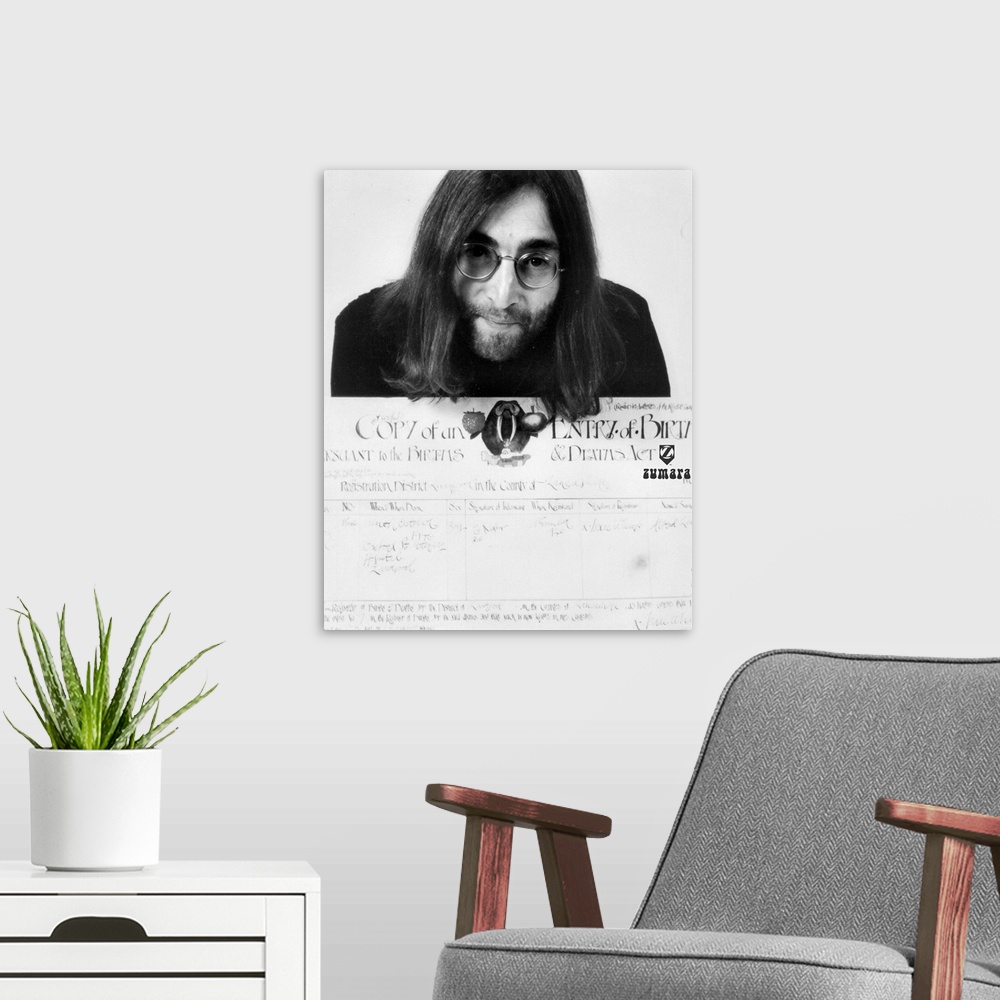 A modern room featuring John Lennon Certificate