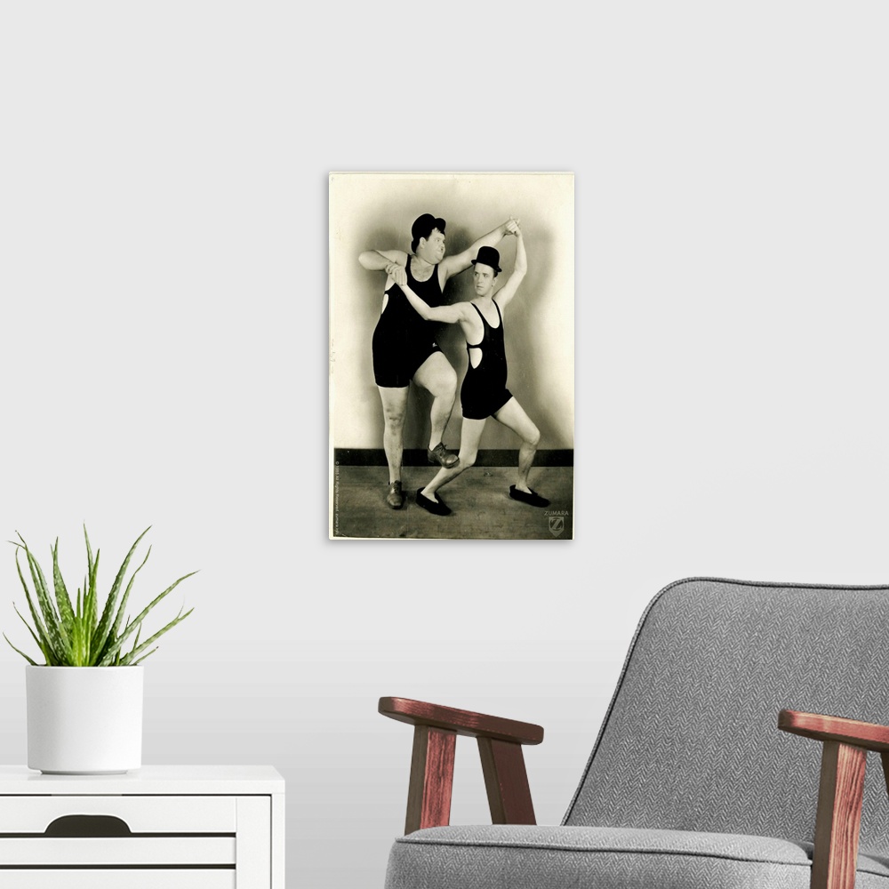 A modern room featuring Laurel and Hardy - B&W 1