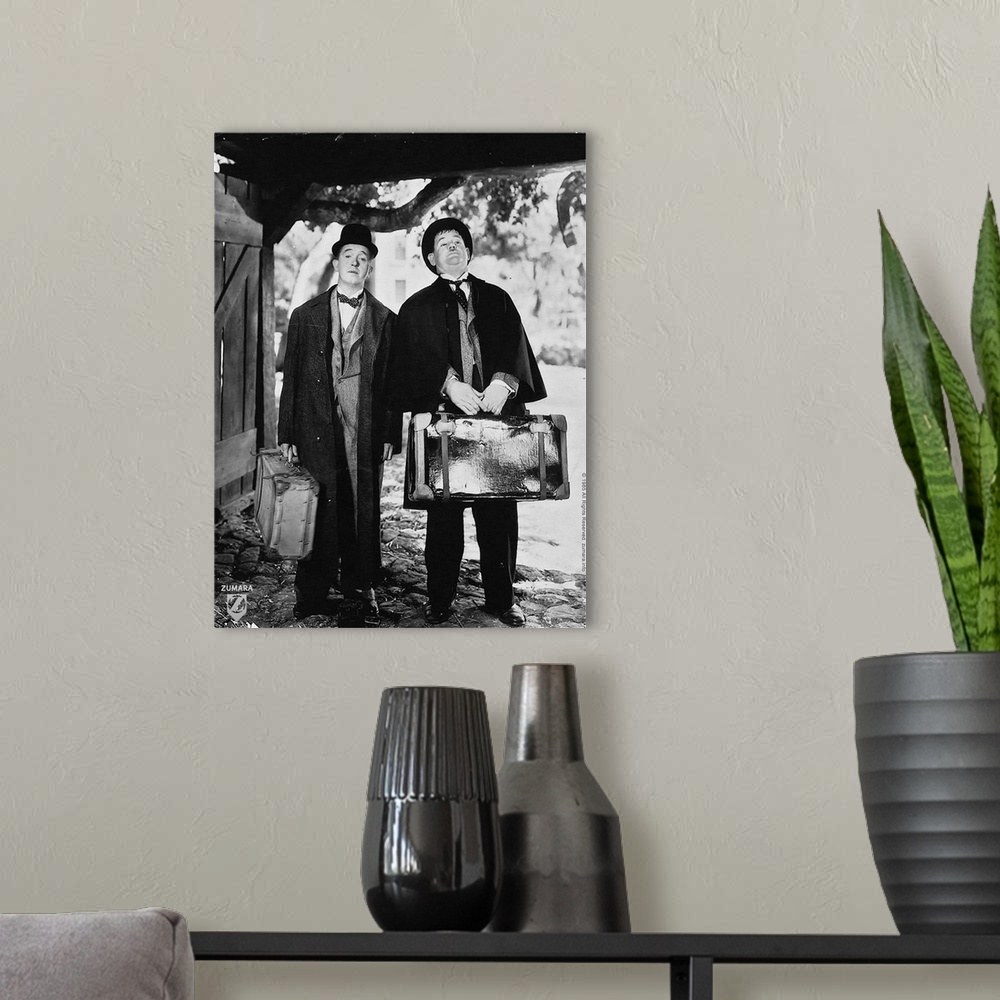 A modern room featuring Laurel and Hardy B&W Bonnie Scotland 1