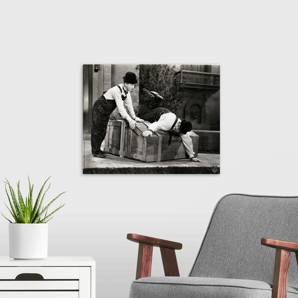 A modern room featuring Laurel and Hardy  - B&W Music Box 3