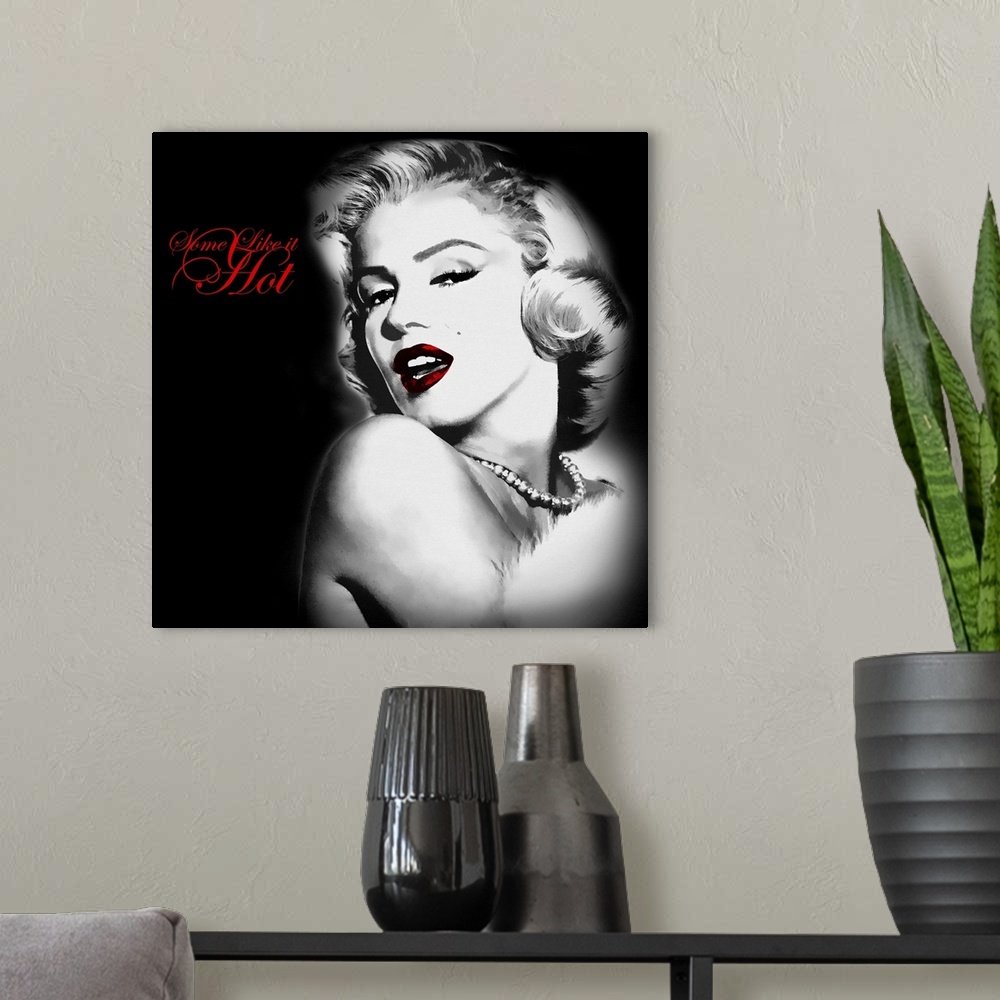 A modern room featuring Marilyn Monroe Blackout with Red Text 6