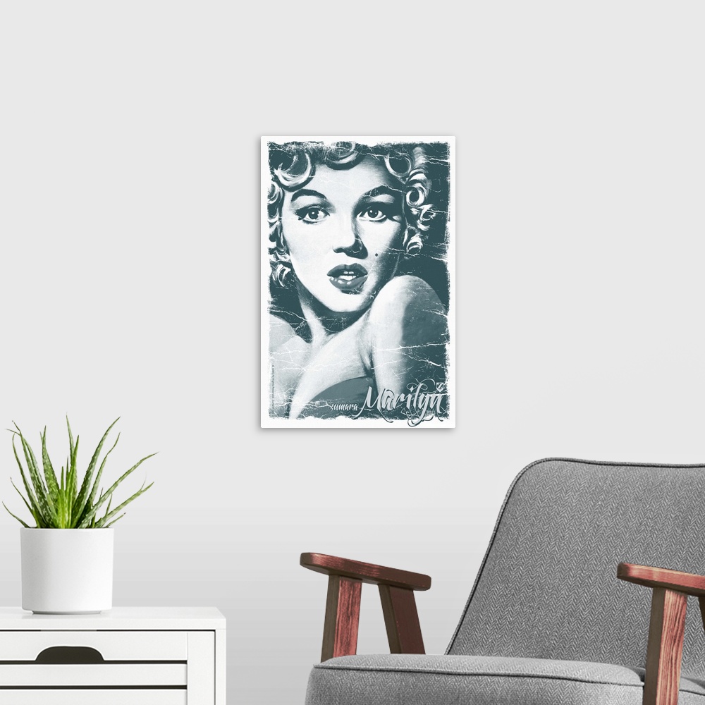 A modern room featuring Marilyn Monroe Bus Stop Blue