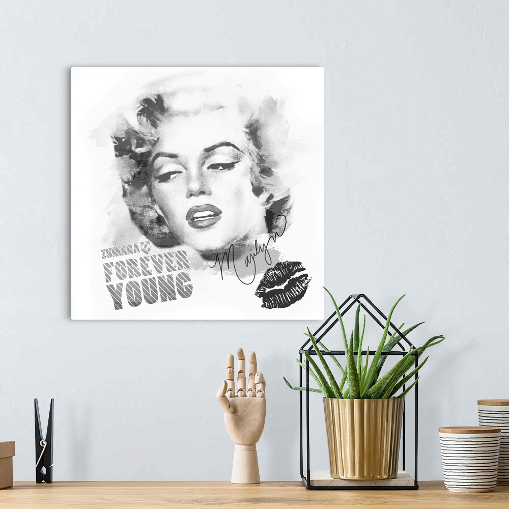 A bohemian room featuring Marilyn Monroe B&W Forever Young