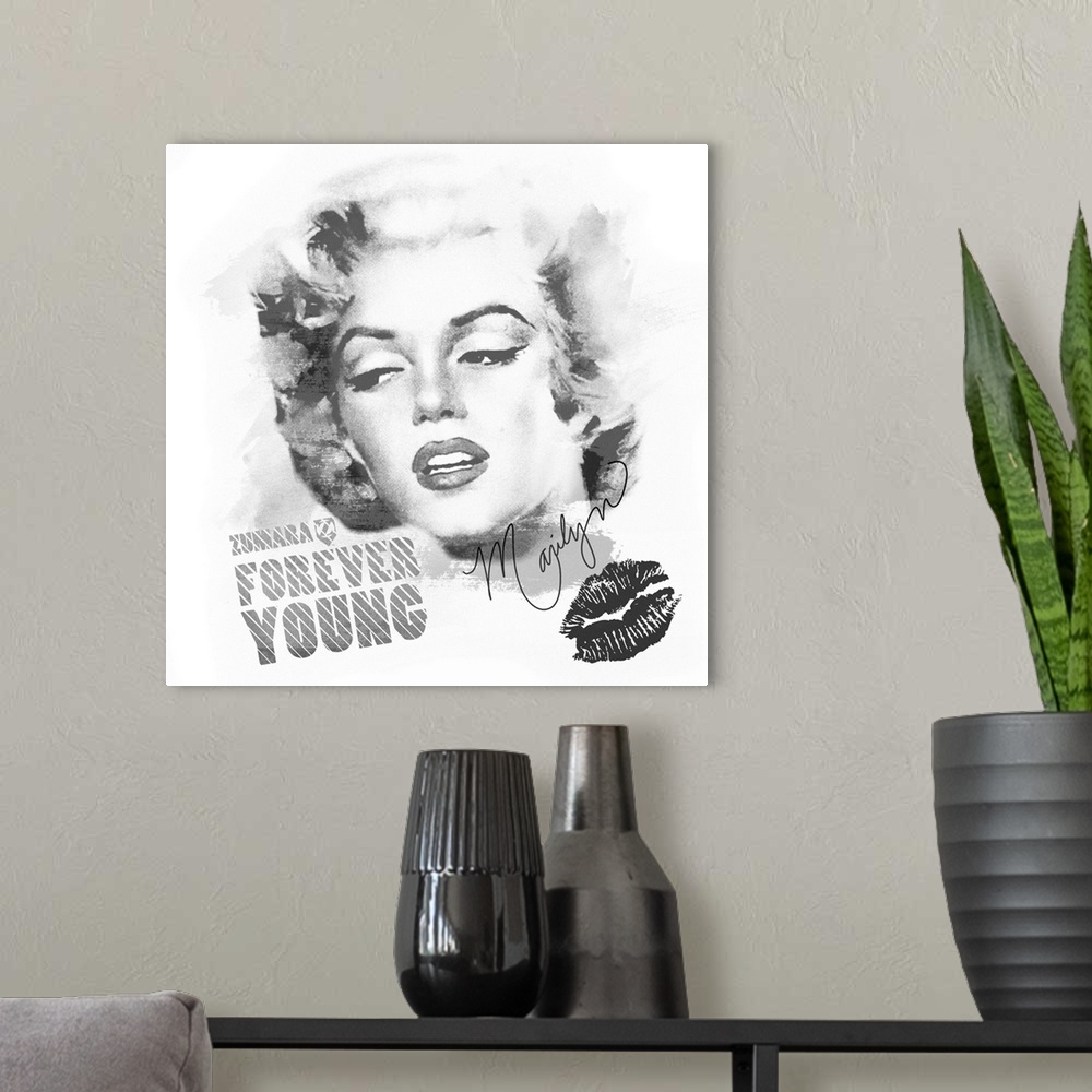 A modern room featuring Marilyn Monroe B&W Forever Young