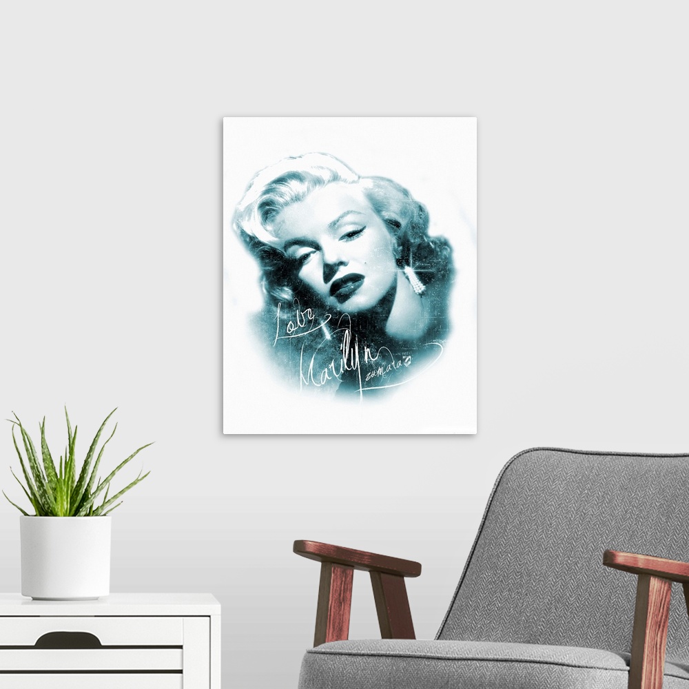 A modern room featuring Marilyn Monroe Face Blue