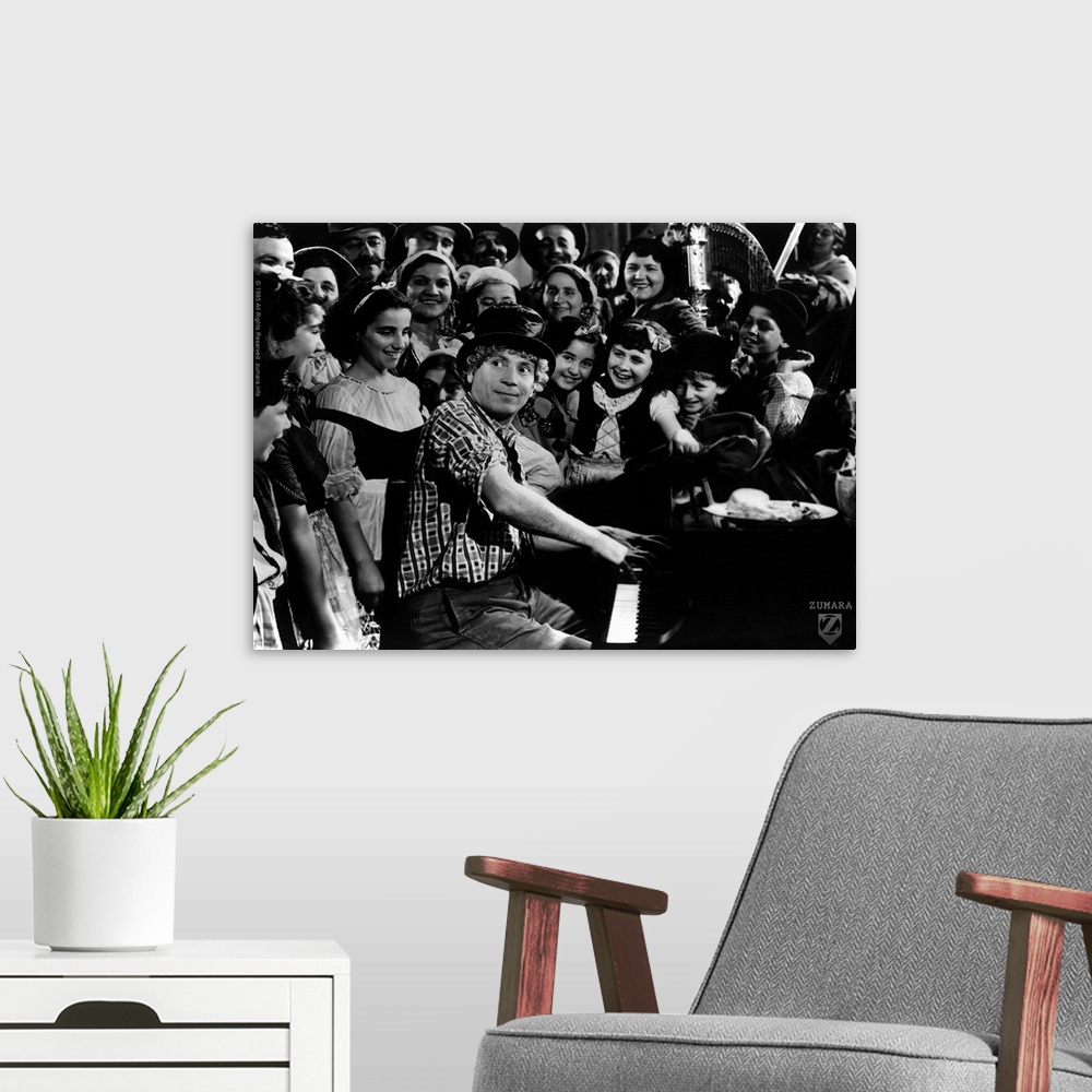 A modern room featuring Marx Brothers B&W A Night At The Opera 1