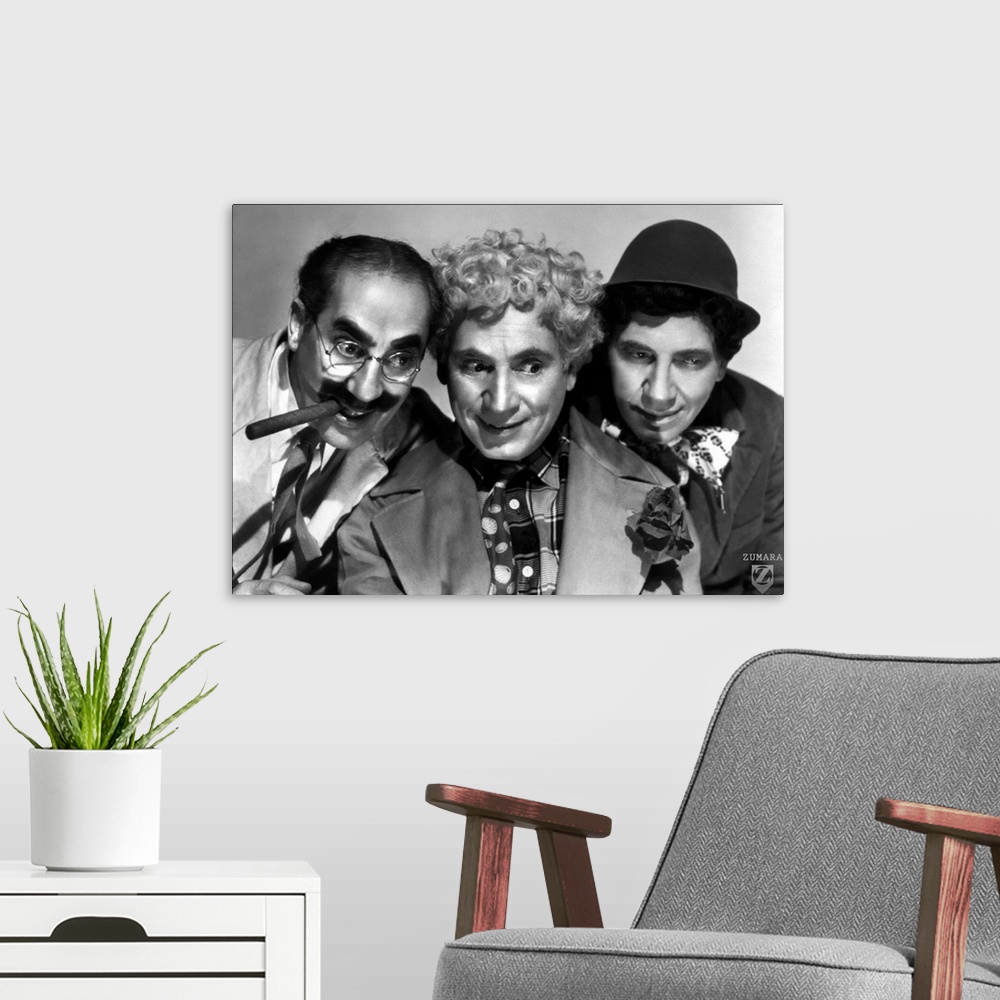 A modern room featuring Marx Brothers B&W A Night In Casablanca