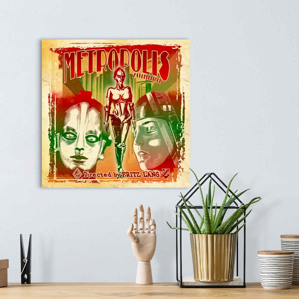 A bohemian room featuring Metropolis Collage Sci Fi Movie Poster