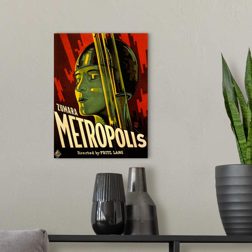 A modern room featuring Metropolis Original Sci Fi Movie Poster