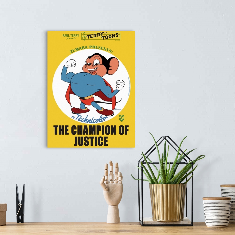 A bohemian room featuring Mighty Mouse Champion of Justice
