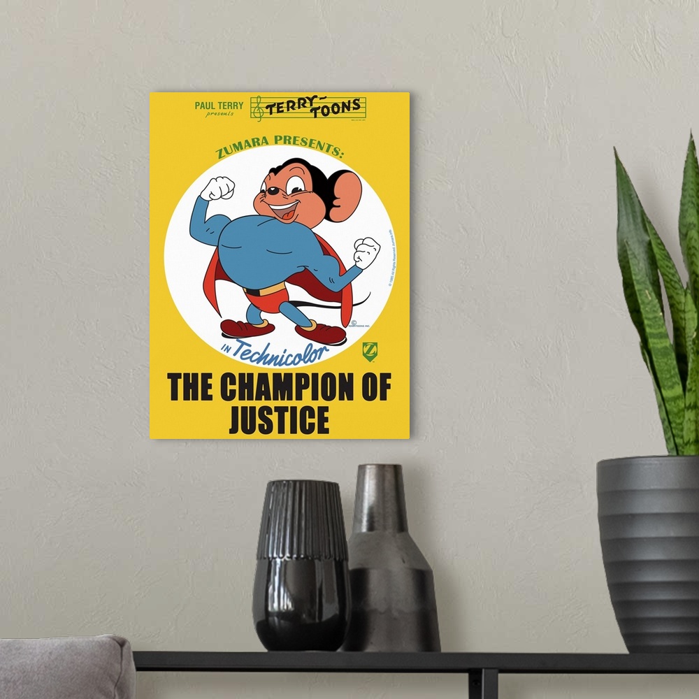 A modern room featuring Mighty Mouse Champion of Justice