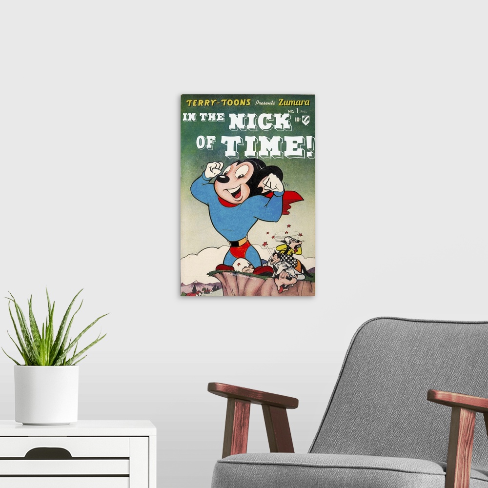 A modern room featuring Mighty Mouse Nick of Time