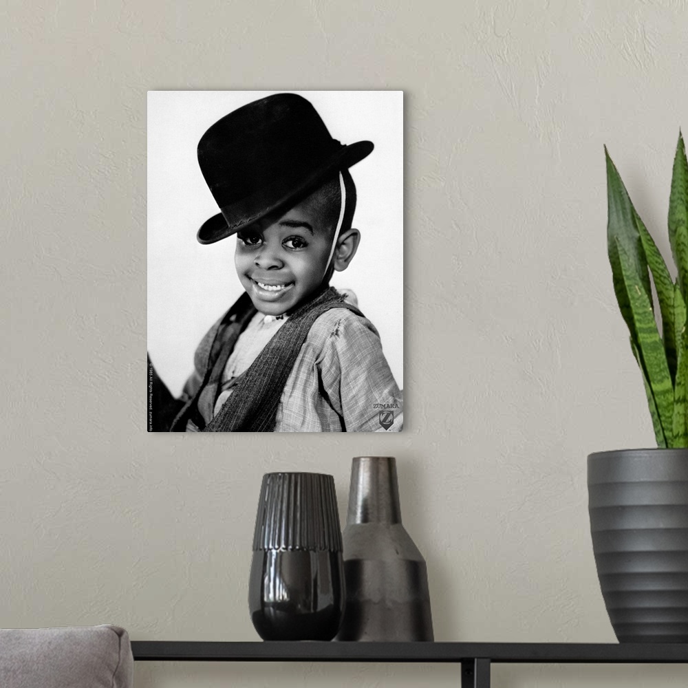 A modern room featuring Our Gang B&W Stymie Bowler Hat