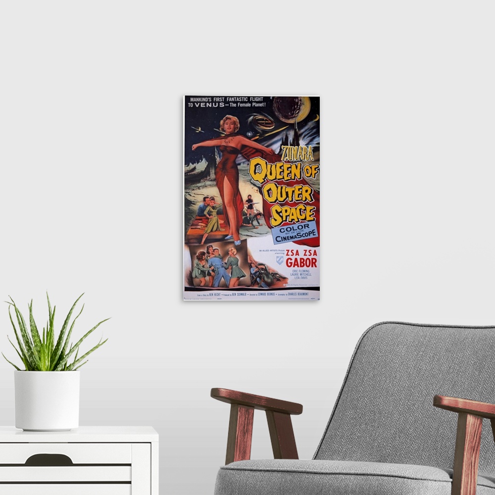 A modern room featuring Queen of Outer Space 1 Sci Fi Movie Poster
